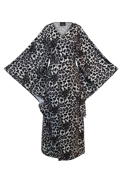 Byvinnik Women's Black / White / Grey Bohémienne Kimono Robe In Snow Leopard
