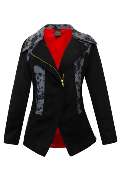 Byvinnik Women's Black / White / Grey Moto Jacket In Skulls