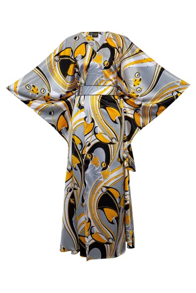 Byvinnik Women's Black / White / Yellow Bohémienne Kimono Robe In Great Gatsby Yellow In Multi