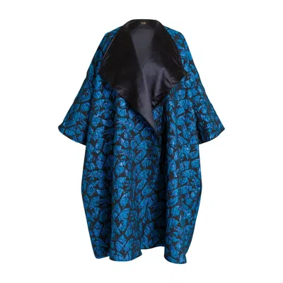 Byvinnik Women's Blue / Black Jacquard Reversible Opera Coat In Armida In Blue/black