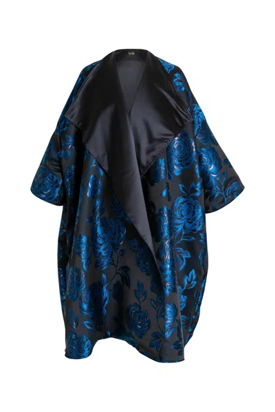 Byvinnik Women's Blue / Black Oversized Brocade Swing Reversible Opera Coat In Serses
