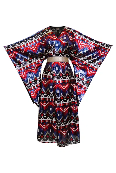 Byvinnik Women's Blue / White / Red Bohémienne Sequin Kimono Robe In Fantasy