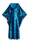Byvinnik Women's Glissando Kaftan In Crushed Velvet Antique Blue In Blue