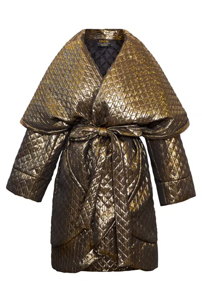 Byvinnik Women's Gold / Black Cocoon Coat In Gold Quilt In Multi