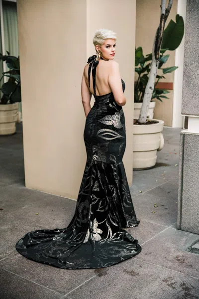 Byvinnik Women's Gold / Black / Silver The Hollywood Evening Gown In Flower Velvet