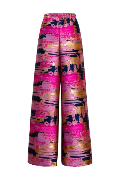 Byvinnik Women's Gold / Blue / Pink Jacquard Pants In Blonde