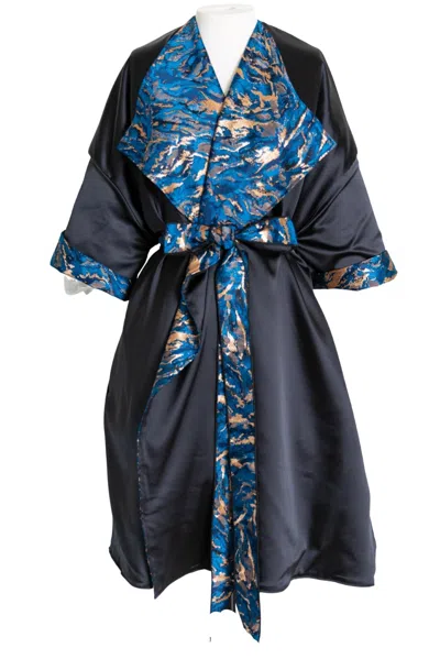 Byvinnik Women's Gold / Blue Reversible Blue Jacquard Opera Coat- Zampa In Gold/blue