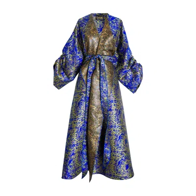 Byvinnik Women's Gold / Green / Blue Long Jacquard Parisian Coat - Lucia Di Lammermoor Blue & Green