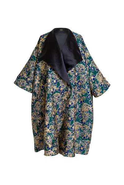 Byvinnik Women's Gold / Green / Blue Metallic Oversized Brocade Reversible Opera Coat In Agrippina In Multi