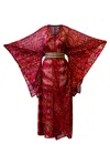 Byvinnik Women's Gold / Red Bohémienne Sequin Kimono Robe In Stardust Cabernet Runway Edition In Gold/red