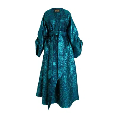 Byvinnik Women's Green / Blue Long Jacquard Parisian Coat In Rusalka In Green/blue