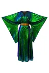 Byvinnik Women's Green / Blue / Pink Sequin Bohémienne Kimono Robe In Elphaba Runway Edition In Green/blue/pink