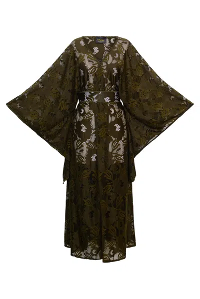 Byvinnik Women's Green Bohémienne Kimono Robe In Verdant Lace