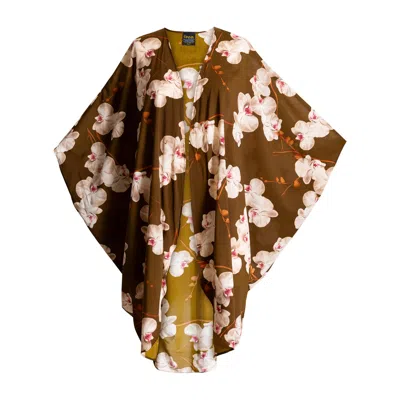 Byvinnik Women's Green / Brown Dolman Sleeve Cocoon Coloratura Cape In Leah Loves Orchids