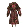 Byvinnik Women's Green / Gold Ruffle Trench Coat In Das Plaid In Green/gold