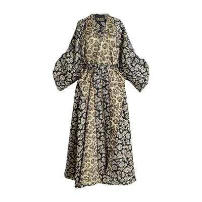 Byvinnik Women's Neutrals / Gold / Black Long Jacquard Parisian Coat- Vanessa In Gold/black