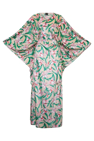 Byvinnik Women's Neutrals / Green / Pink Bohémienne Kimono Robe In Velveteen Iris In Multi