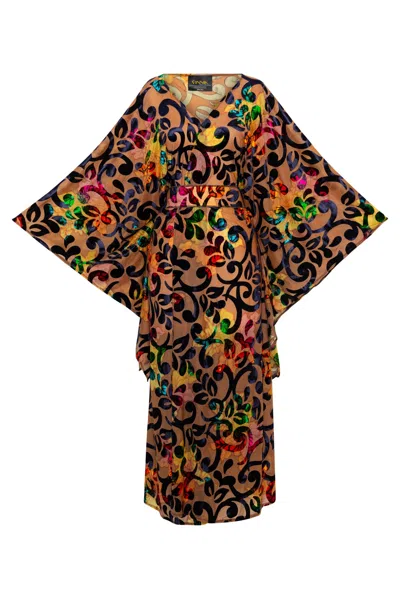 Byvinnik Women's Orange / Blue Bohémienne Kimono Robe In Devoré In Multi
