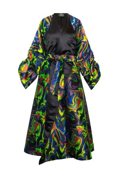 Byvinnik Women's Orange / Gold / Blue Parisian Coat In Brat Marble