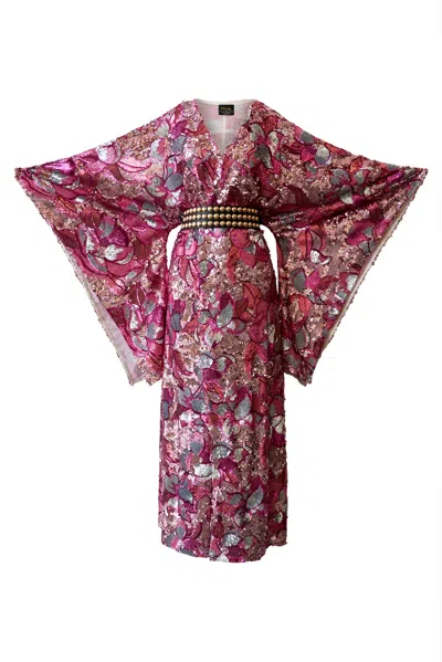 Byvinnik Women's Pink / Purple / White Bohémienne Kimono Robe - Disco Bouquet Runway Edition In Pink/purple/white
