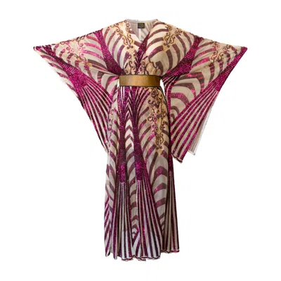Byvinnik Women's Purple / Rose Gold / Red Sequin Bohémienne Kimono Robe Aphrodite Garnet Runway Edition In Multi