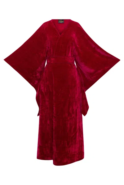 Byvinnik Women's Red Bohémienne Kimono Robe In Raspberry Chenille In Multi