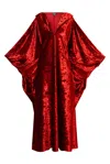 Byvinnik Women's Red Glissando Kaftan In Crushed Velvet Terracotta In Red