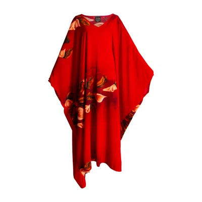 Byvinnik Women's Red Long Caftan Kaftan Dress In Kristine Calla Lily Print