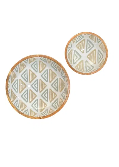 Bzaar Acacia Wood Bowl Set In Multi In Animal Print