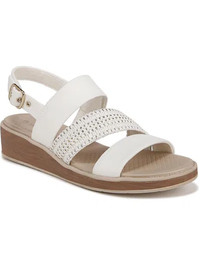 Bzees Bravo Womens Faux Leather Wedge Ankle Strap In White