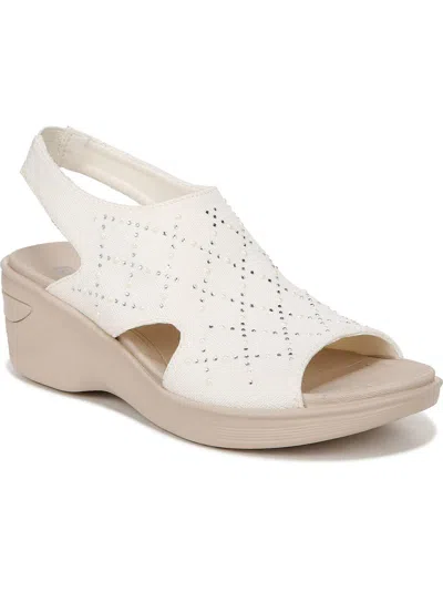 Bzees Destiny Bright Womens Embellished Shimmer Wedge Sandals In White