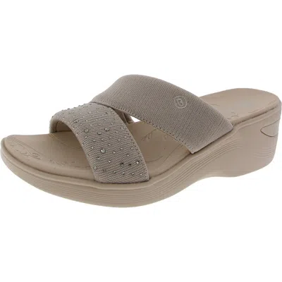 Bzees Dynasty Womens Rhinestone Manmade Slide Sandals In Beige