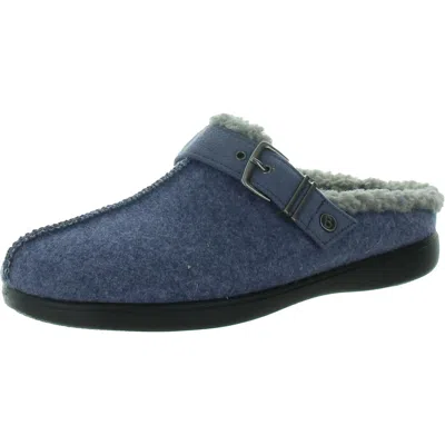 Bzees Eternity Womens Buckle Faux Fur Slide Slippers In Blue