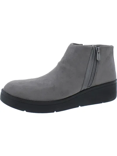 Bzees Freestyle Womens Faux Leather Zip Up Ankle Boots In Grey