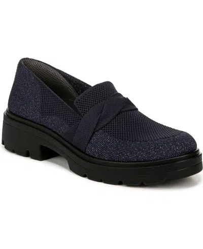 Bzees Muse Bow Washable Lug Sole Loafers In Navy Knit Fabric