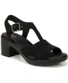 Bzees Premium Women's Everly Washable Block Heel Strappy Sandals In Black Stretch Denim Fabric