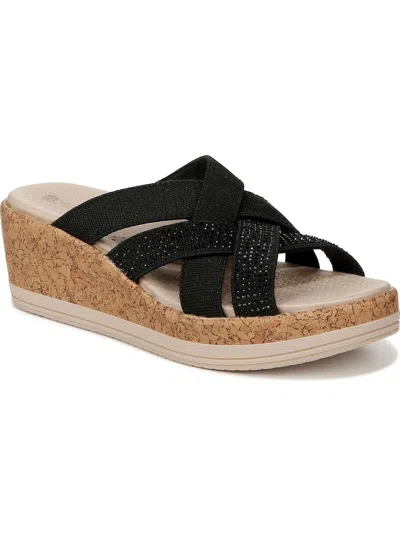 Bzees Reign Washable Strappy Wedge Sandals In Black Fabric