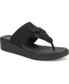Bzees Women's Bloom Washable Thong Slip On Wedge Sandals In Black Stretch Linen Fabric