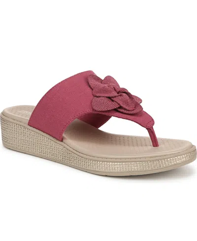 Bzees Women's Bloom Washable Thong Slip On Wedge Sandals In Dusty Rose Denim Fabric