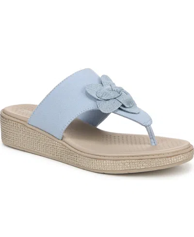 Bzees Women's Bloom Washable Thong Slip On Wedge Sandals In Skyway Blue Linen Fabric