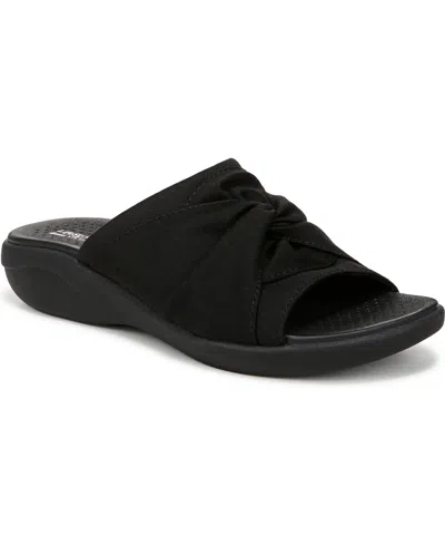 Bzees Women's Cherish Washable Peep Toe Slide Sandals In Black Stretch Fabric