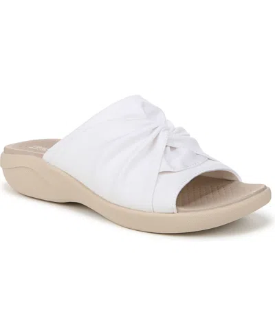 Bzees Women's Cherish Washable Peep Toe Slide Sandals In Bright White Stretch Fabric