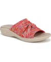 Bzees Women's Cherish Washable Peep Toe Slide Sandals In Coral Multi Island Palm Fabric