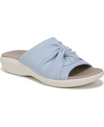 Bzees Women's Cherish Washable Peep Toe Slide Sandals In Skyway Blue Stretch Fabric