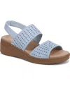 Bzees Women's Festive Washable Slingback Wedge Sandals In Skyway Blue Stretch Fabric