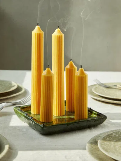 Bzzwax Beeswax Ribbed Candles (set Of 8)  Abask Gift Set In Yellow