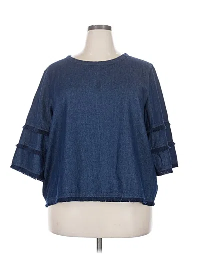 Pre-owned C&c California 3/4 Sleeve Top Blue Boatneck Tops