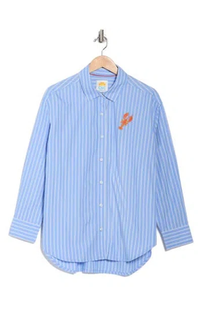 C&c California C & C California Alaina Oversize Embroidered Stripe Button-up Shirt In Blue