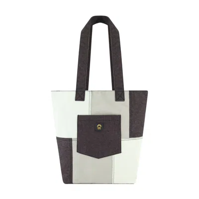 C&c California Denim Patchwork Tote With Pocket In White