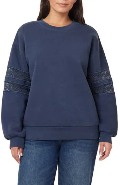 C&c California C & C California Lace Trim Fleece Pullover Sweater In Blue